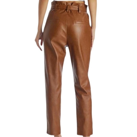 Lucy Paris Womens Faux Leather Paperbag-Waist Pants, Cognac, S - Picture 5 of 11